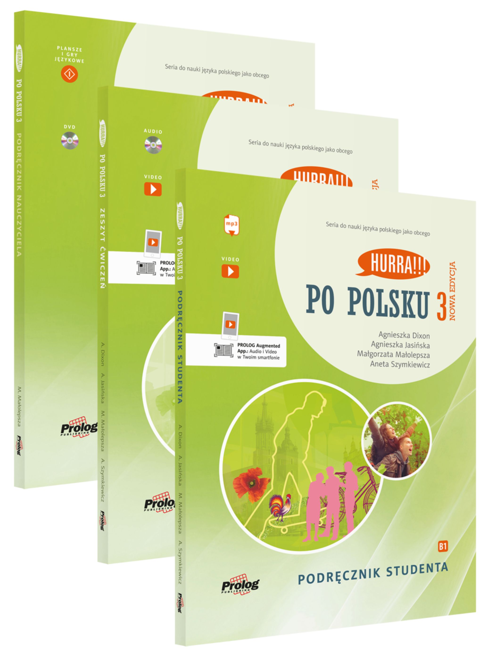 Okładki podręczników Hurra!!! Po polsku 3. Nowa Edycja - podręcznik studenta, zeszyt ćwiczeń, podręcznik nauczyciela